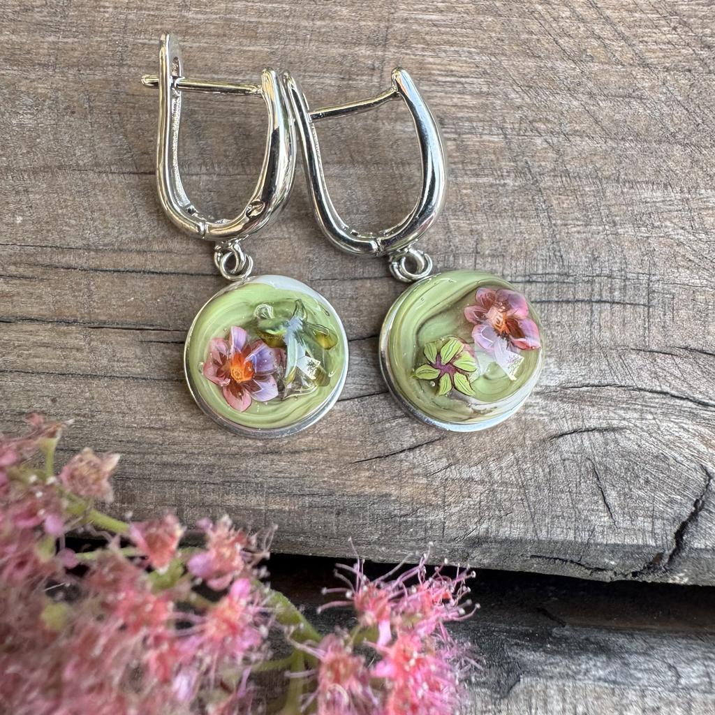 Pink flower earrings