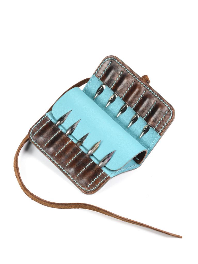 Leather nibs case for PENS. Corten Steel mints