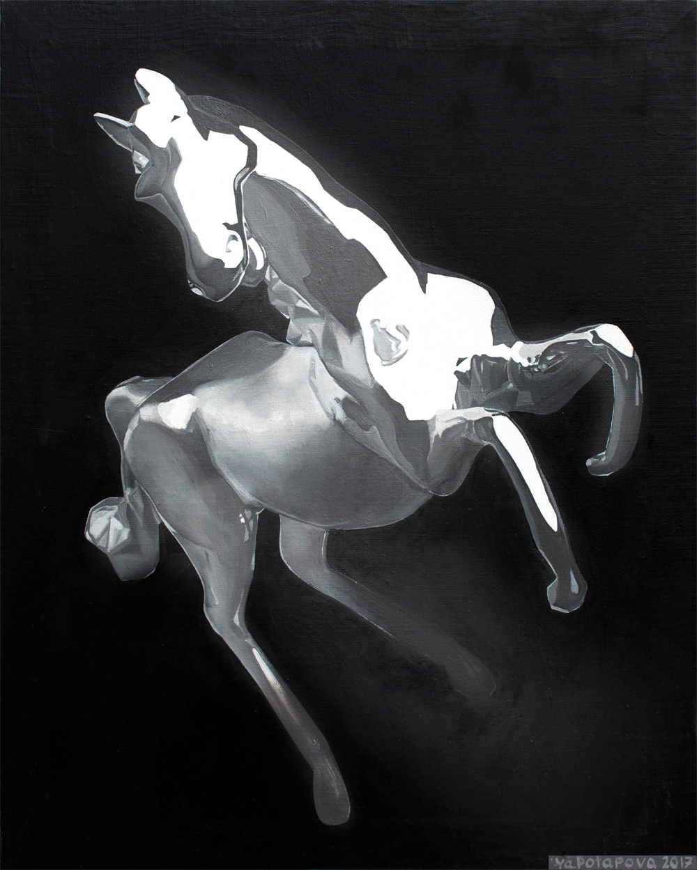 Modern painting horse "Suddenly" conceptual, oil on canvas 50x40 cm