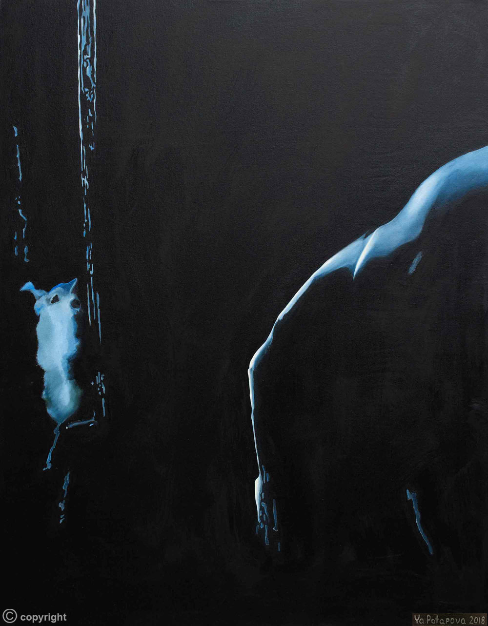 Modern painting a man without strength "Exhaustion" author's conceptual, oil on canvas 130x100 cm