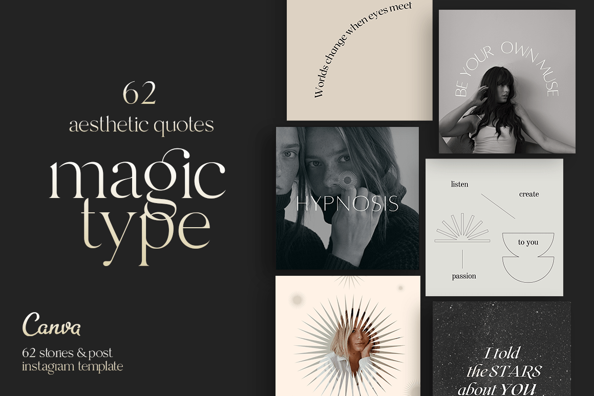 62 Aesthetic Quotes – Magic Type Collectiom in Canva