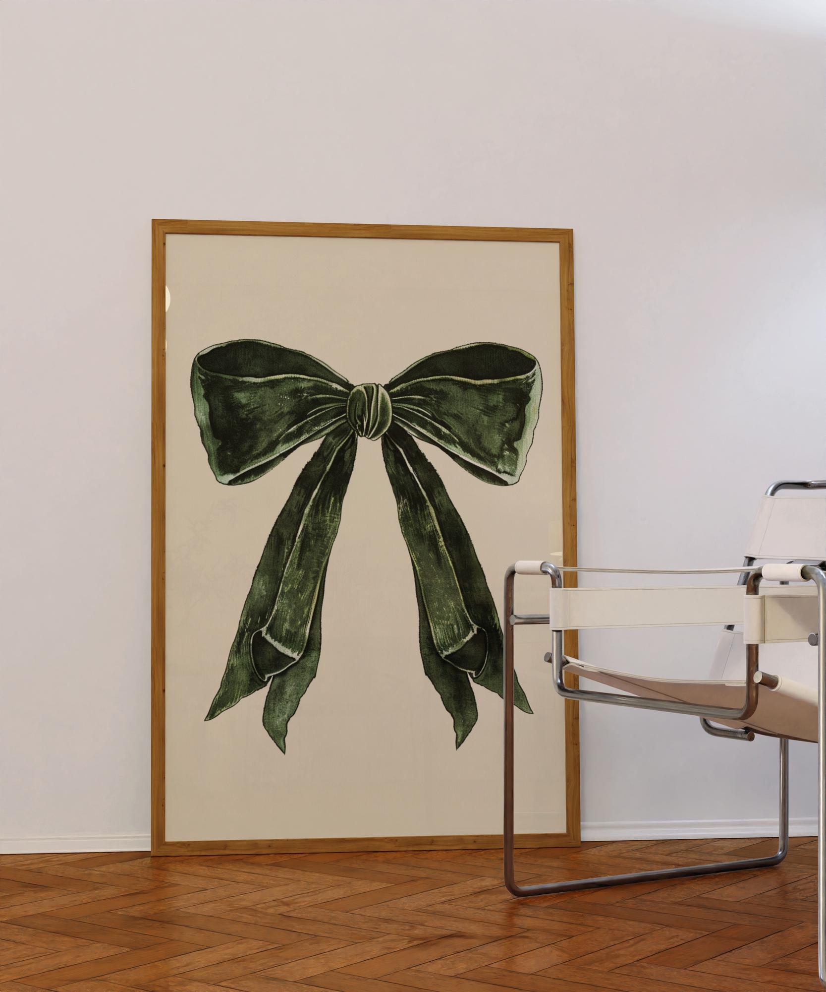 Green Bow Wall Art Digital Poster – Trendy Coquette Room Decor