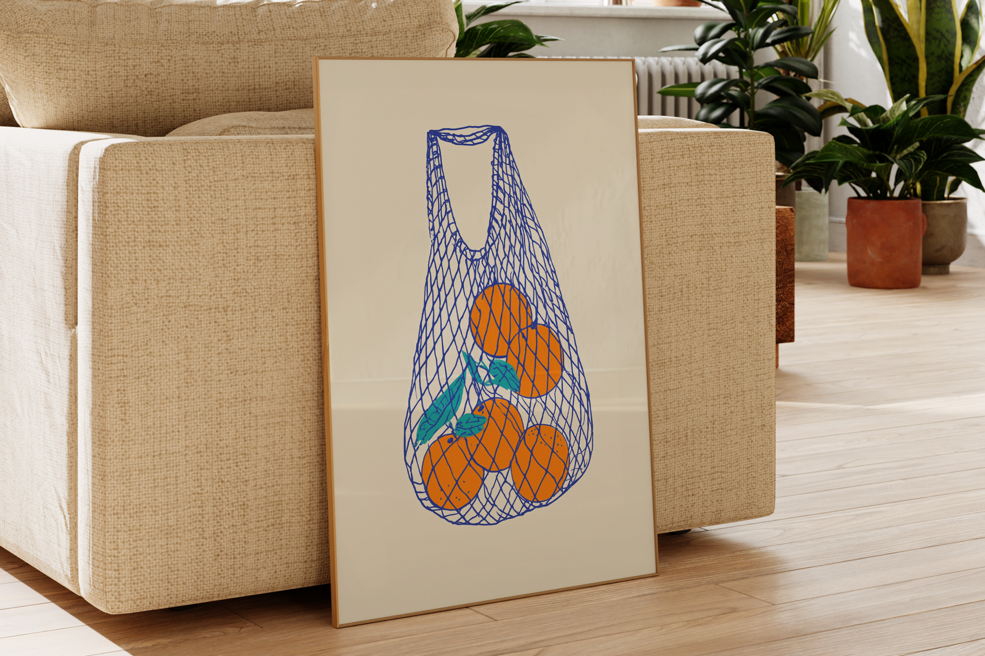 Oranges in Mesh Bag Wall Art – Modern Kitchen Digital Poster
