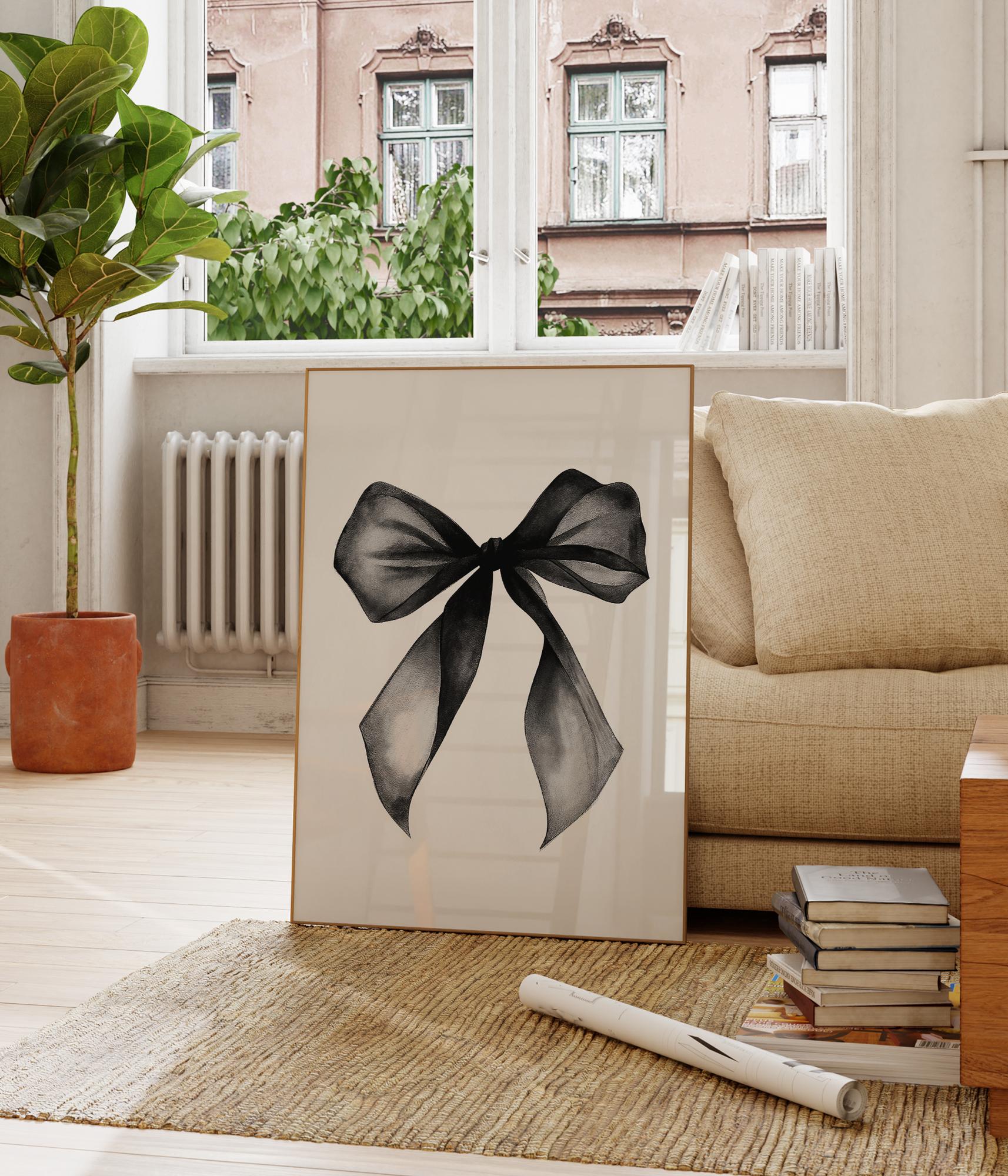 Black Bow Wall Art Digital Poster – Trendy Coquette Room Decor