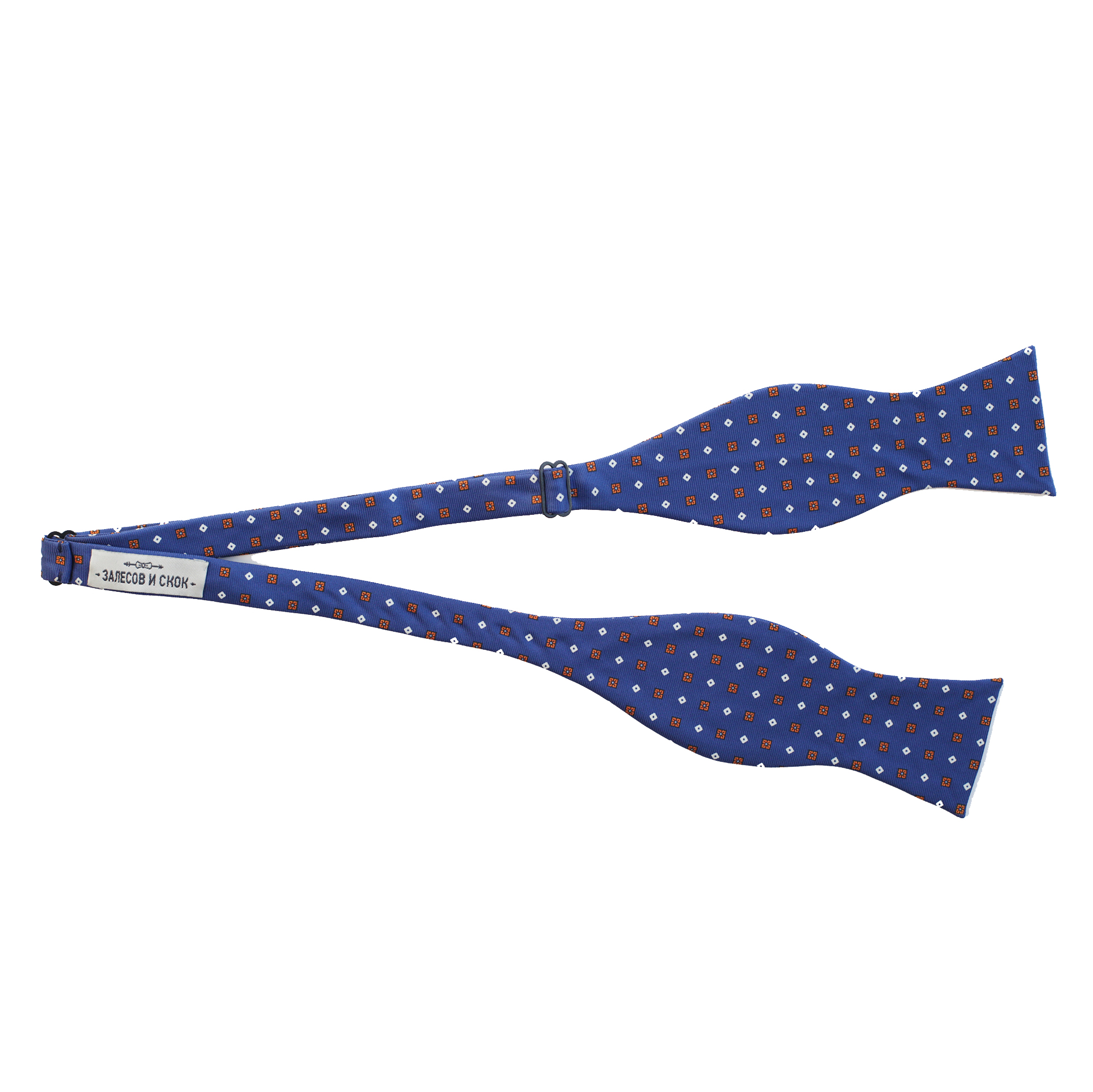 Бабочка из шёлка, синяя с геометрическим принтом