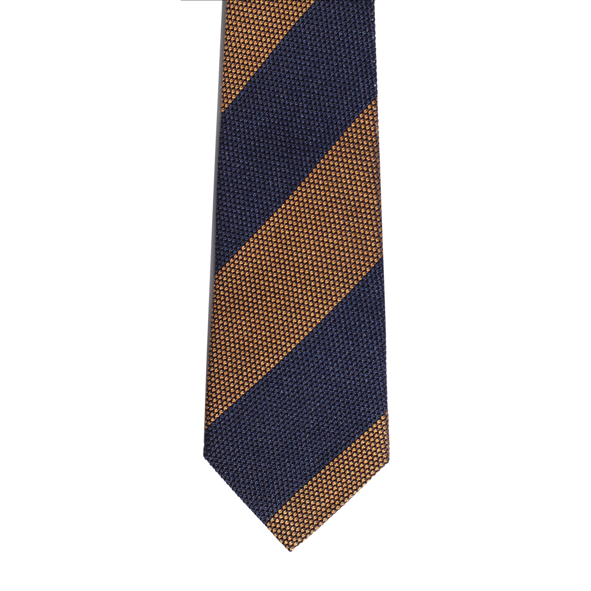 Галстук в полоску, синий/золотистый, шёлк гренадин