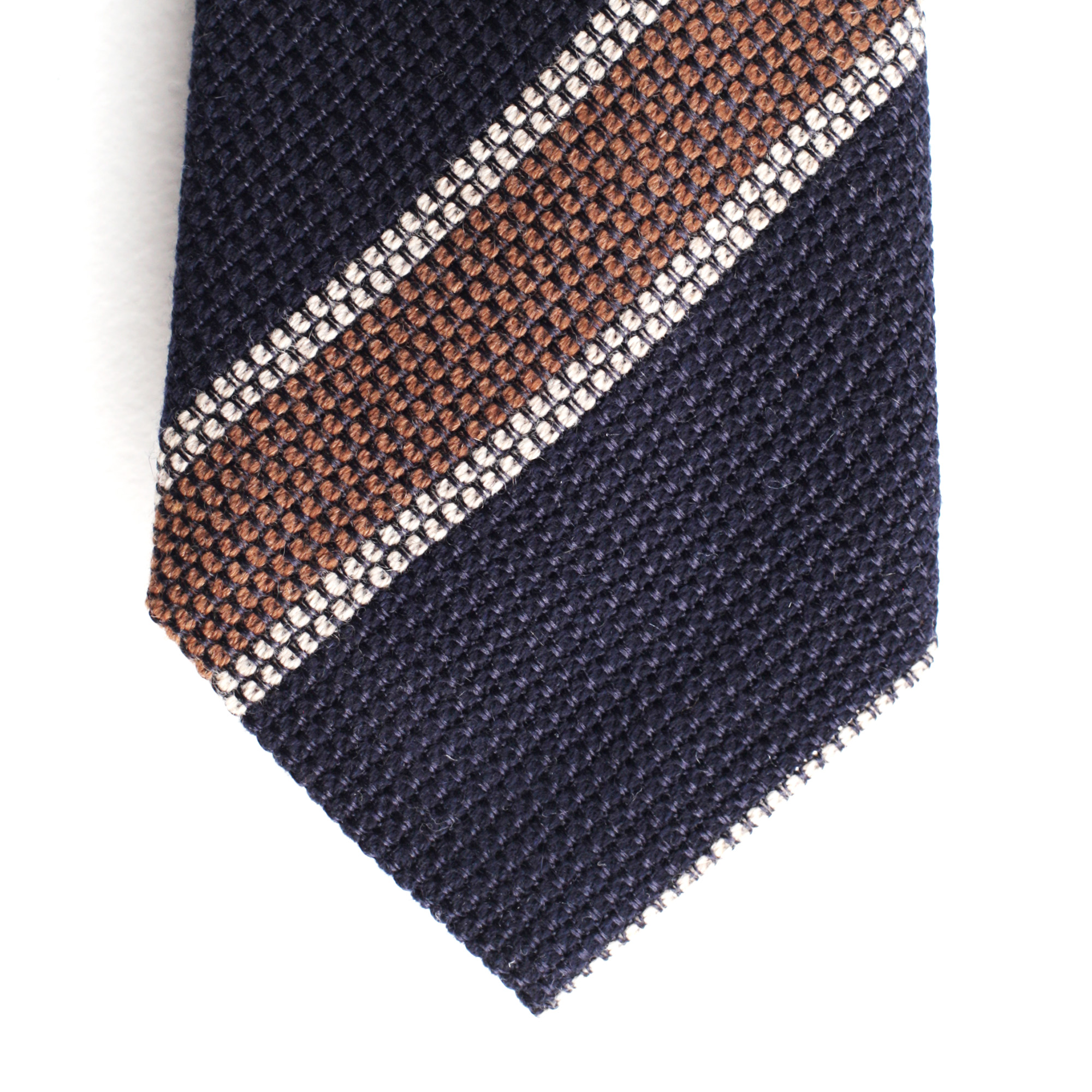 Галстук в полоску, синий/коричневый, шерсть/шёлк