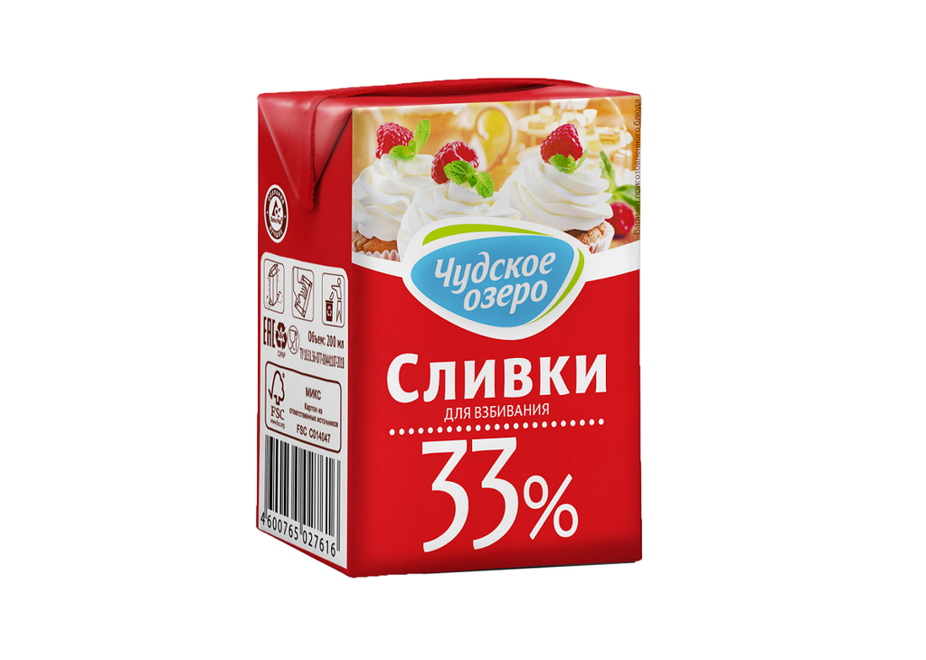 Сливки 33%, Чудское озеро, 200 мл