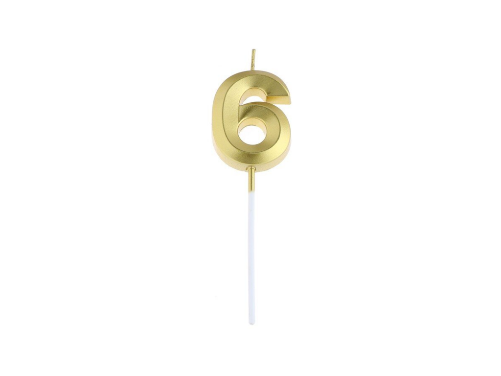 Свеча Грань цифра "6" на шпажке золотая, 5 см