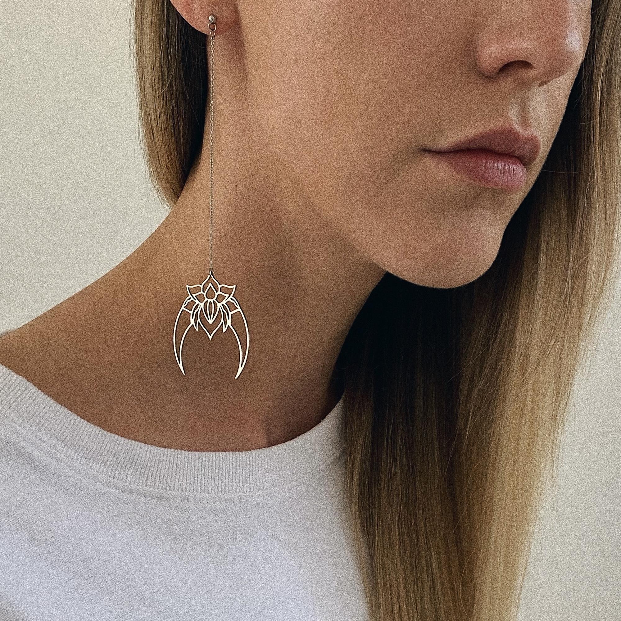 комплект сережек с лотосом и каплями