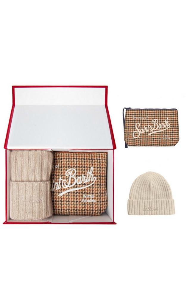 Набор подарочный Saint Barth шапка + косметичка клетка