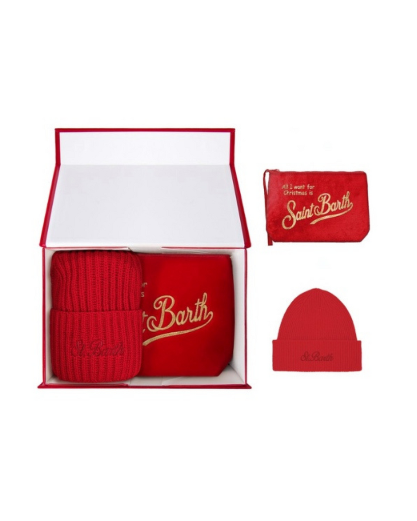 Набор подарочный Saint Barth шапка + косметичка красный
