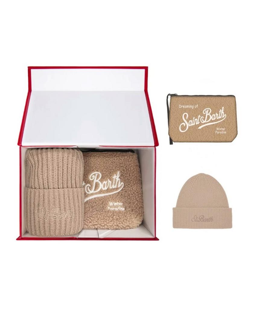 Набор подарочный Saint Barth шапка + косметичка беж