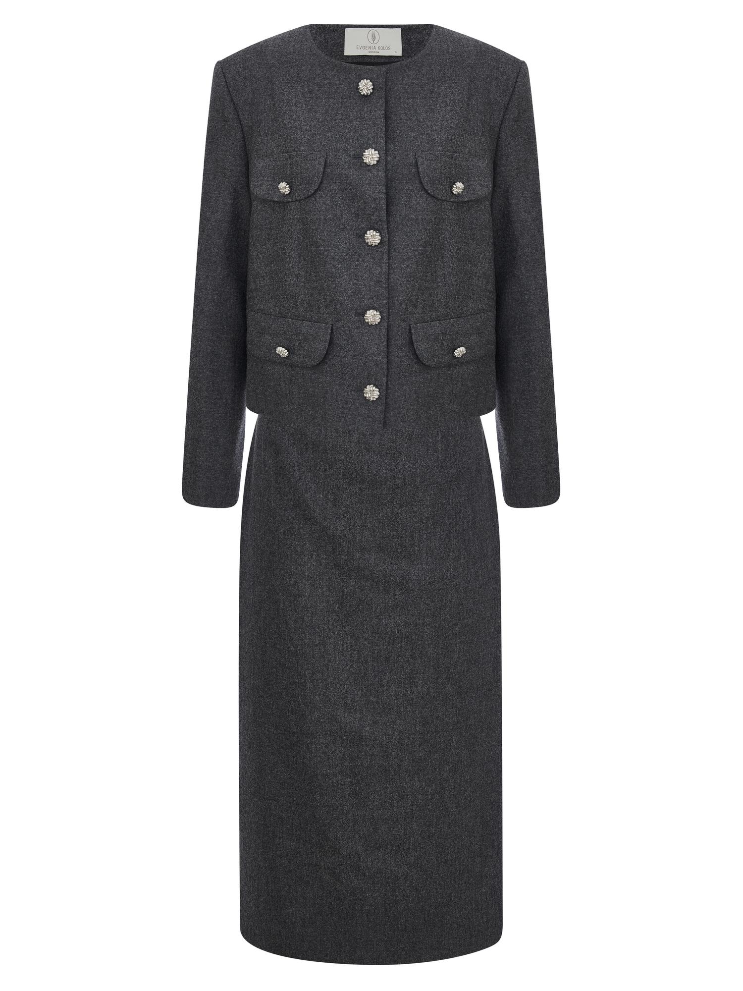 Костюм с юбкой из шерсти и кашемира графитового цвета