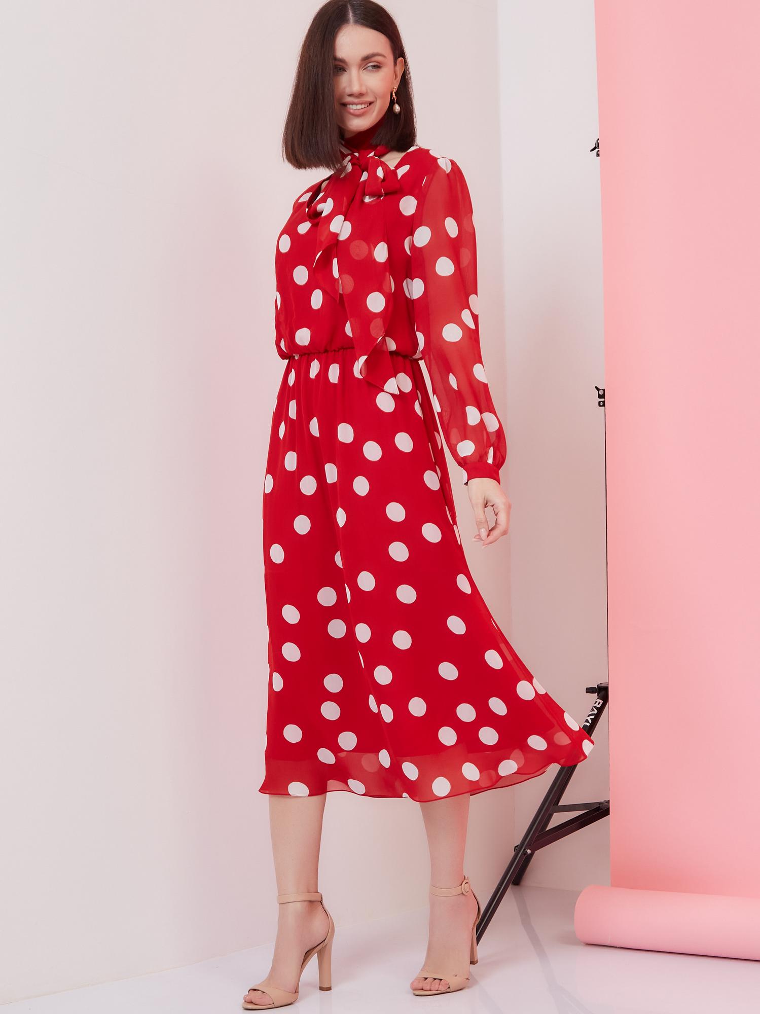 Платье MurMur из шёлкового крепдешина в крупный белый горох