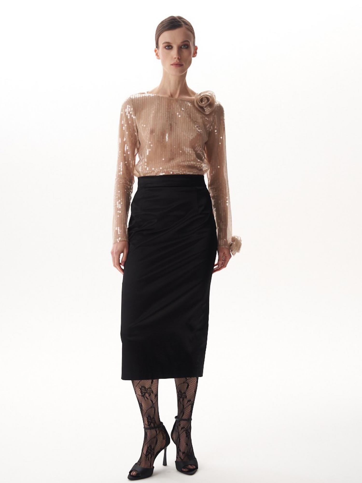 Юбка-карандаш миди из шёлкового атласа