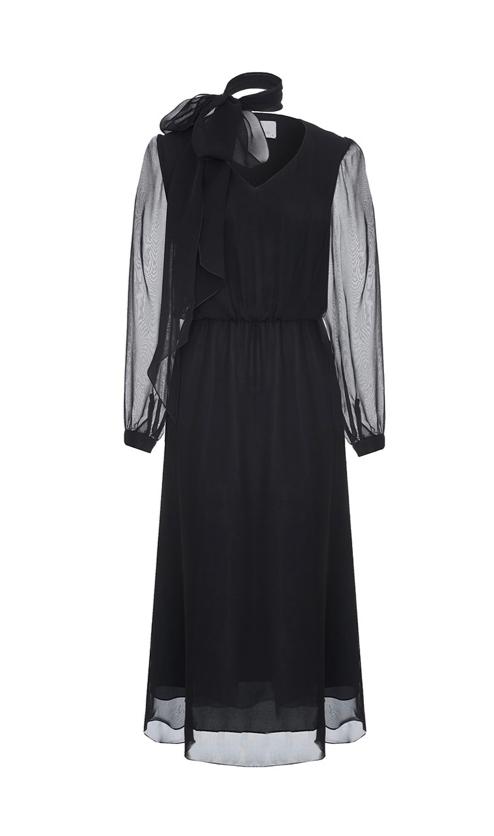 Чёрное платье из шёлкового шифона с шарфом