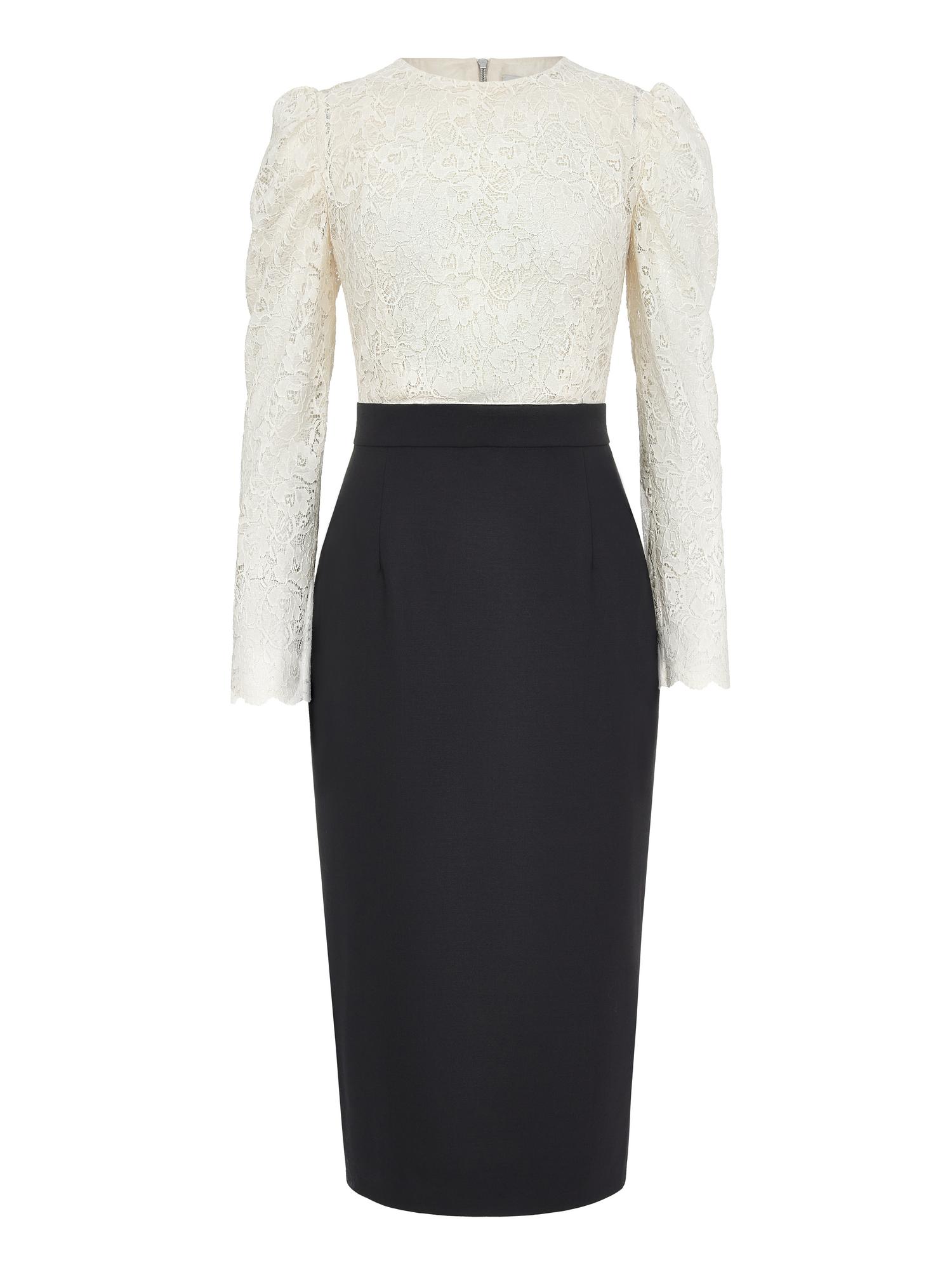 Платье-футляр из кружева и шерсти