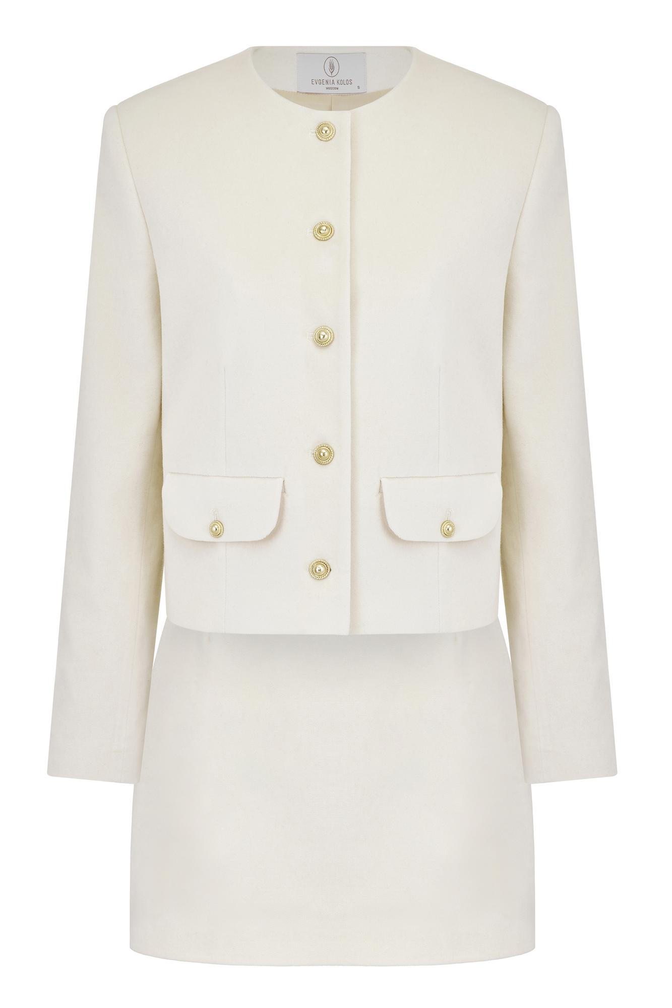 Костюм с юбкой из хлопкового бархата молочного цвета