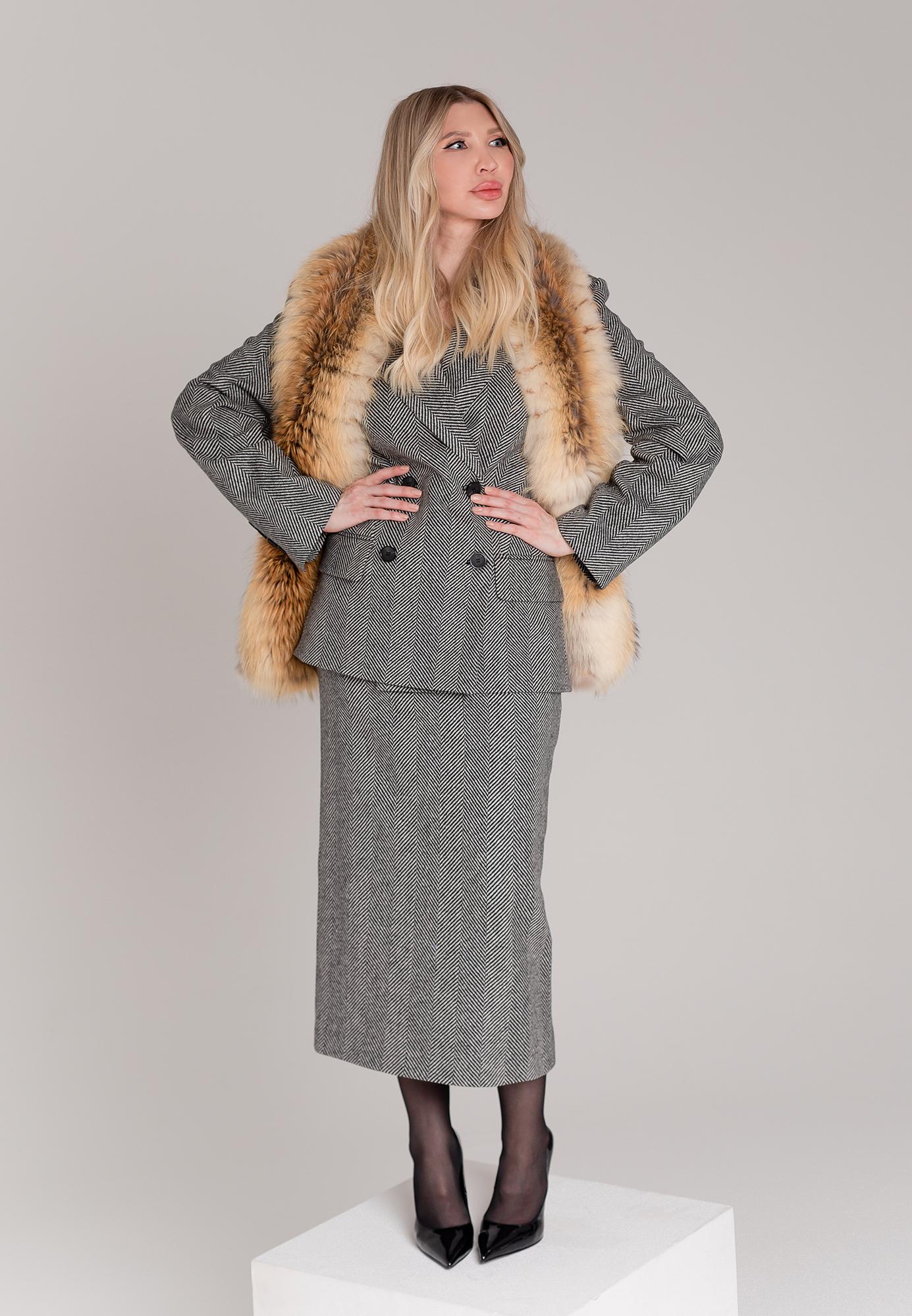 Юбка мидакси в ёлочку из шерсти мериноса