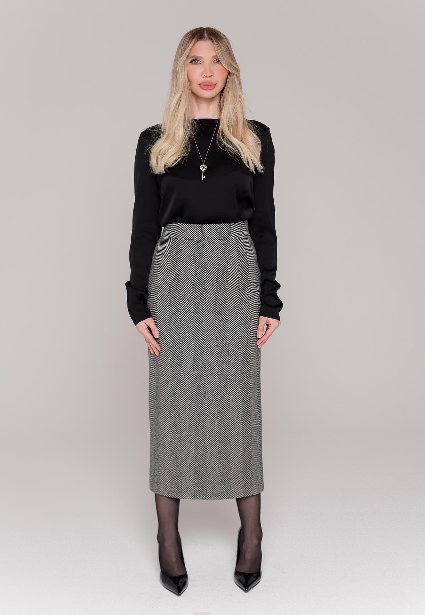 Юбка мидакси в ёлочку из шерсти мериноса