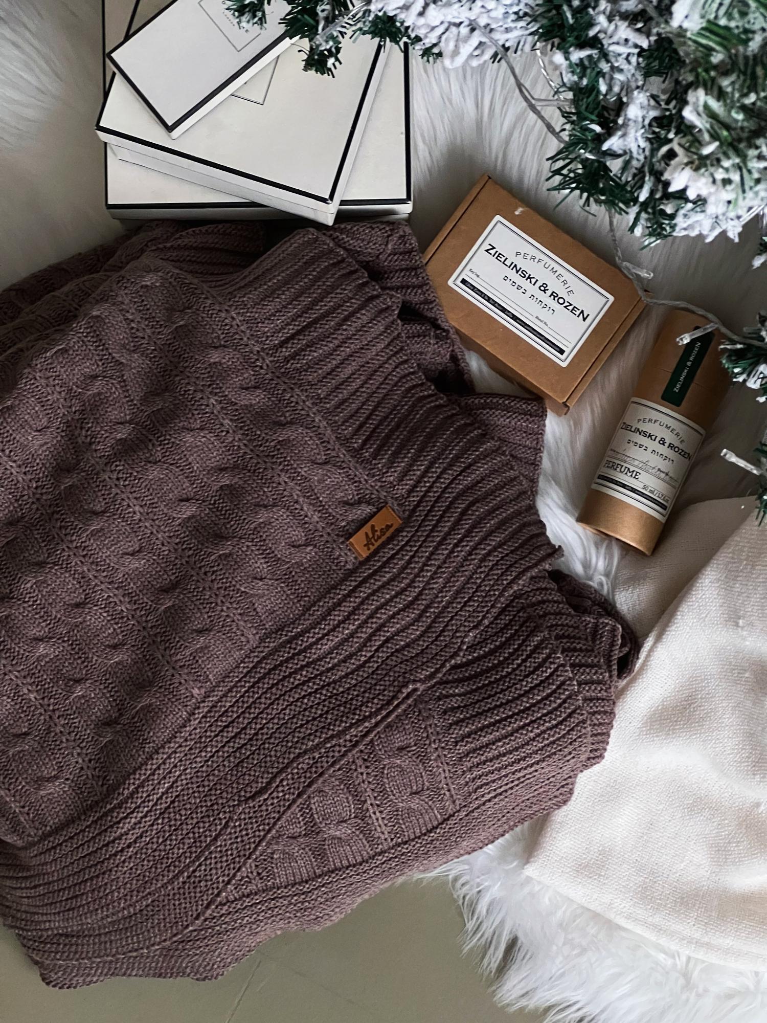 Вязаный плед, шоколадный