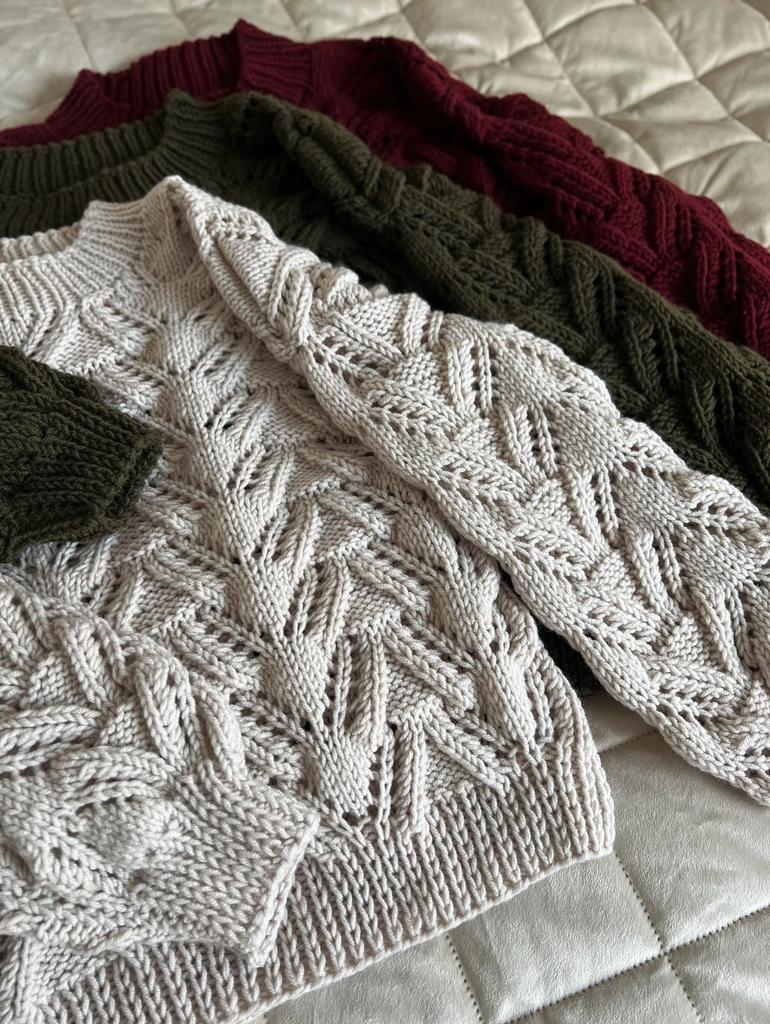 Свитер ажурный, жемчужный