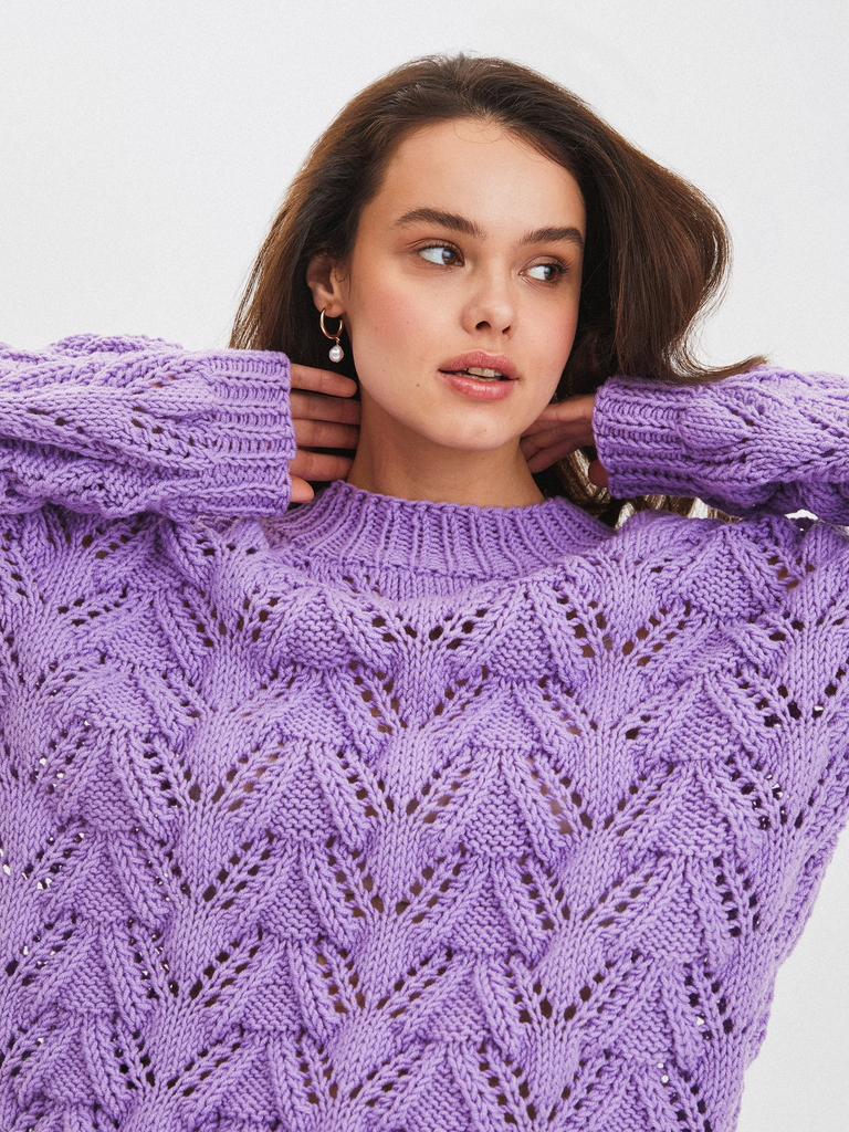 Свитер ажурный, фиолетовый