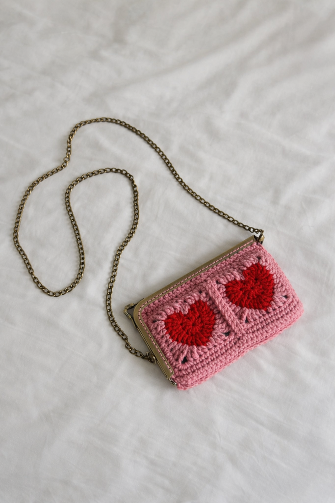 Мини-сумочка для телефона “Heart” на горизонтальном фермуаре с цепочкой