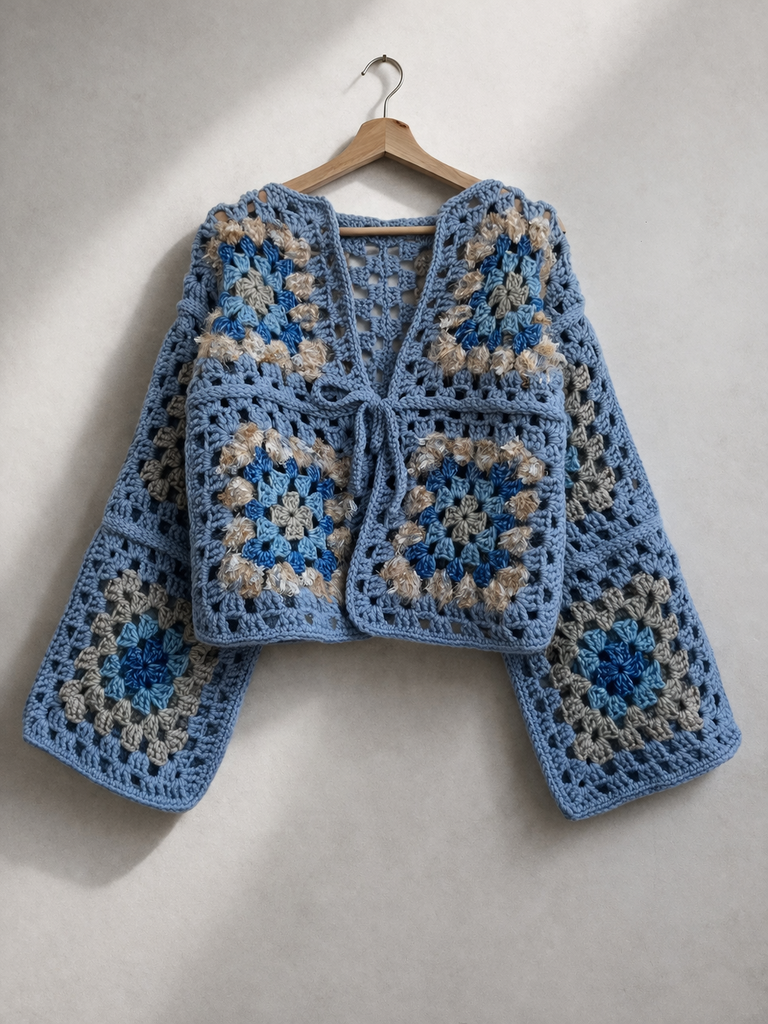 Кардиган из квадратов, голубой