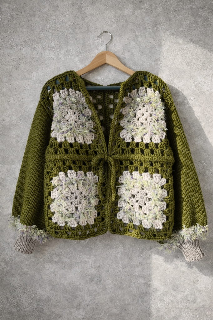 Кардиган из квадратов, олива