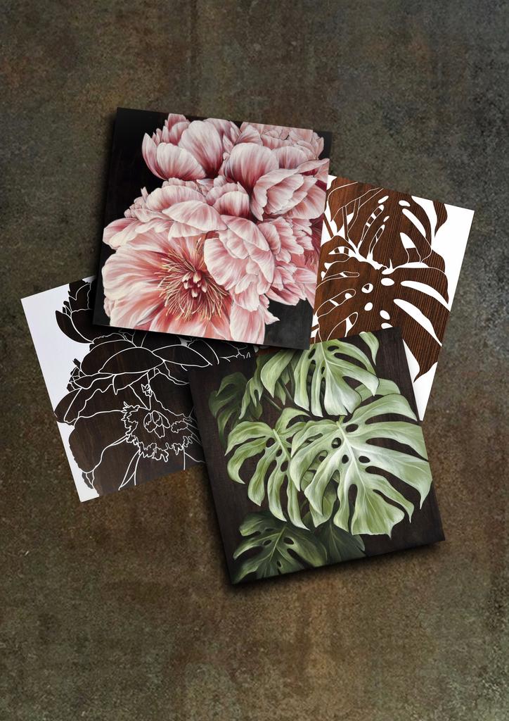 Peony + Monstera Stencil Duo