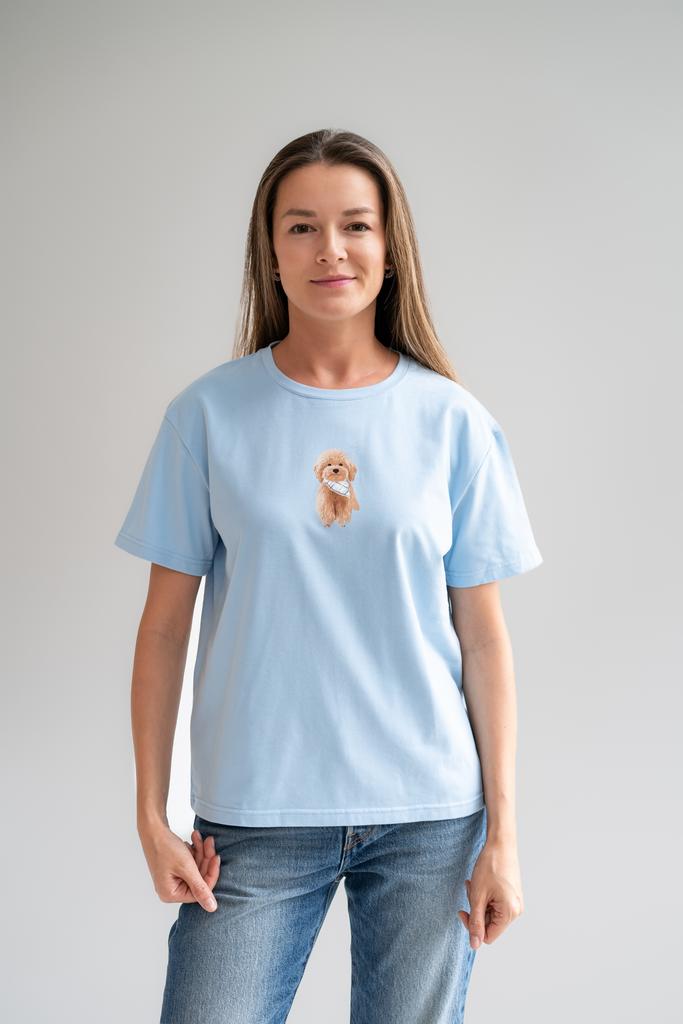 Футболка голубая с принтом на выбор