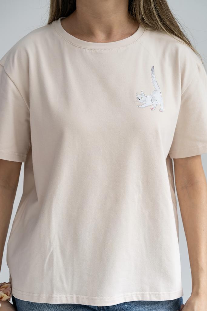 Футболка с котиком беж