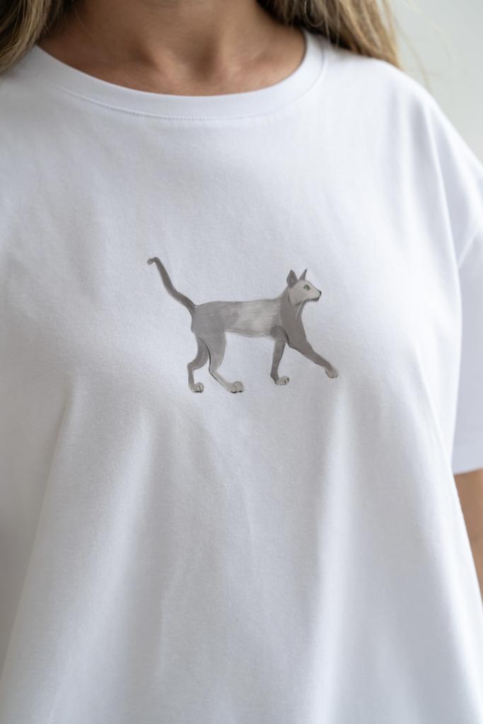 Футболка с котиком белая