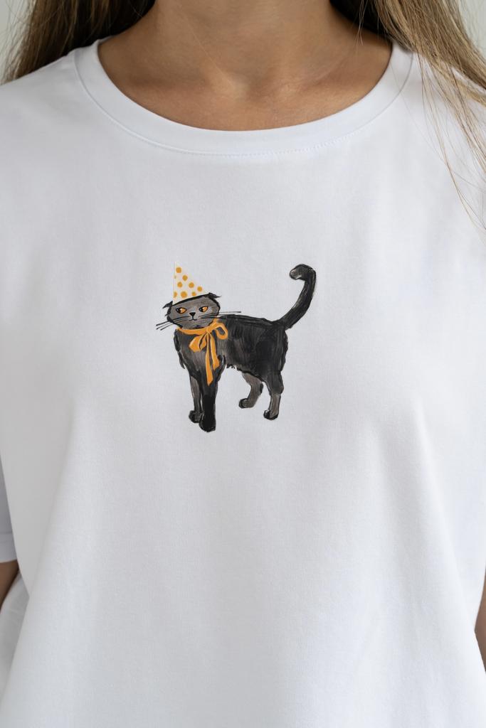 Футболка котик белая