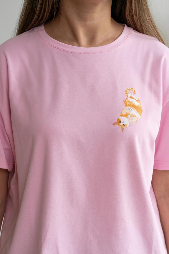 Футболка с котиком розовая