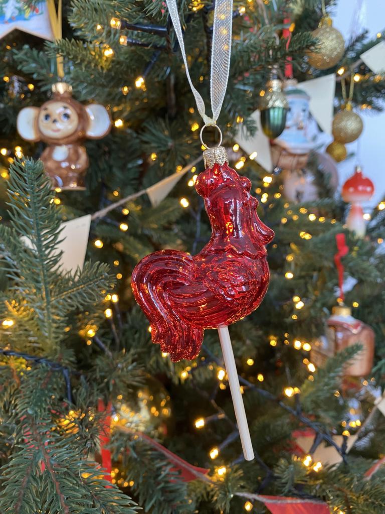 Елочная игрушка петушок на палочке