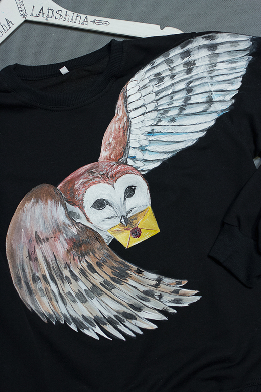 Свитшот с росписью "Письмо из Хогвартса" с совой