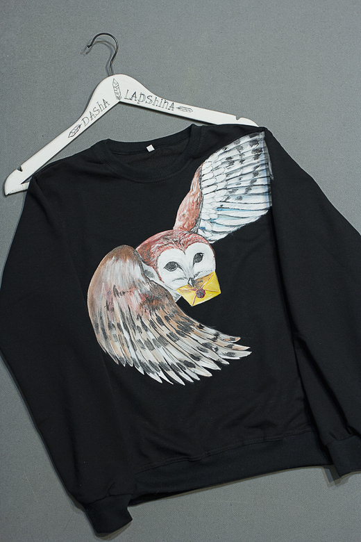 Свитшот с росписью "Письмо из Хогвартса" с совой