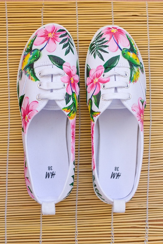 Цветочные Кеды с росписью - Тропическое лето