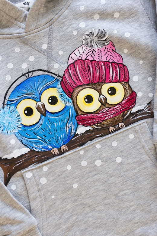 Детская толстовка с росписью - Зимние совушки
