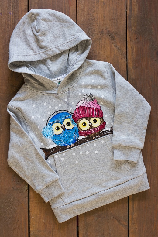 Детская толстовка с росписью - Зимние совушки