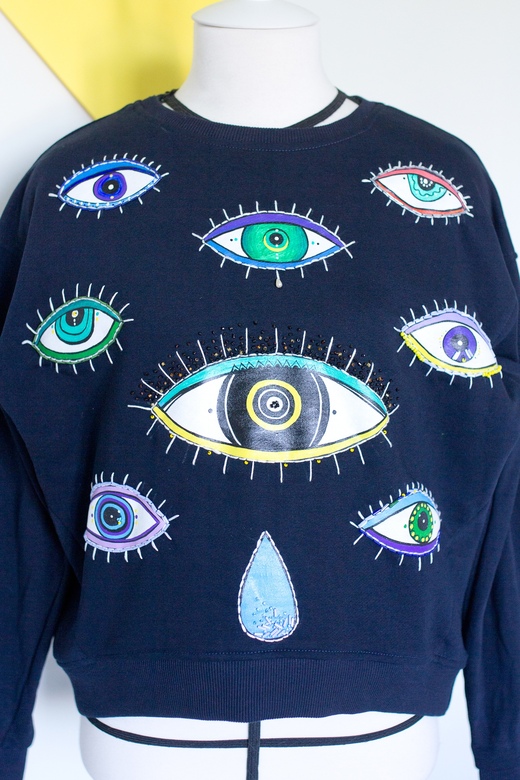 Тёмно-синий Свитшот с росписью - Глаза