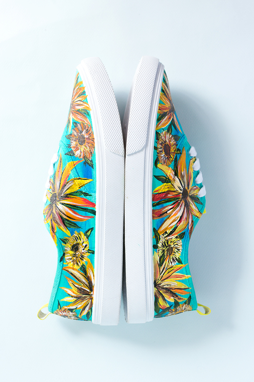 Бирюзовые кеды с росписью - Подсолнухи Ван Гога