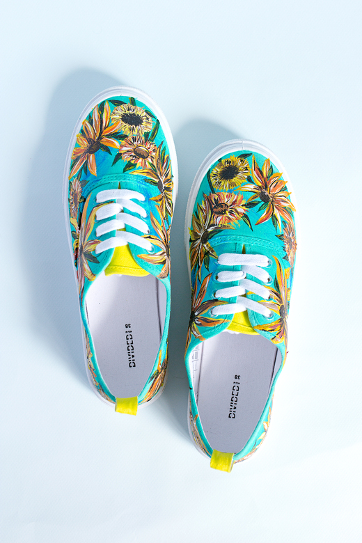 Бирюзовые кеды с росписью - Подсолнухи Ван Гога