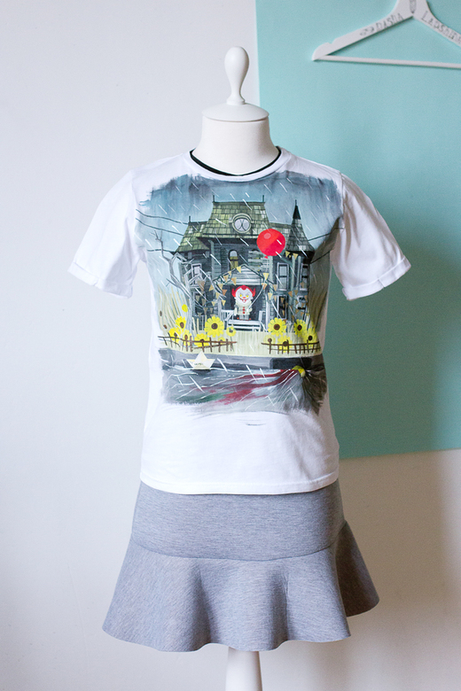 Футболка с росписью - ОНО - Клоун с шариком - You'll float too