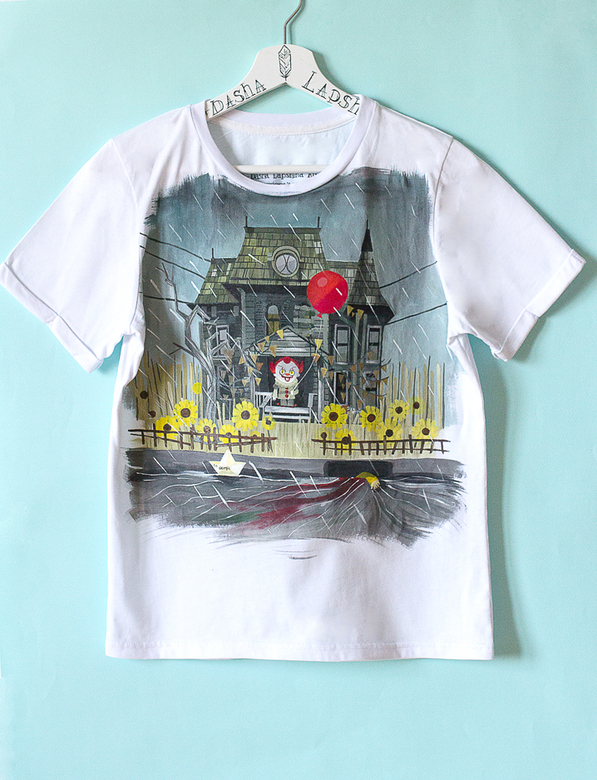 Футболка с росписью - ОНО - Клоун с шариком - You'll float too