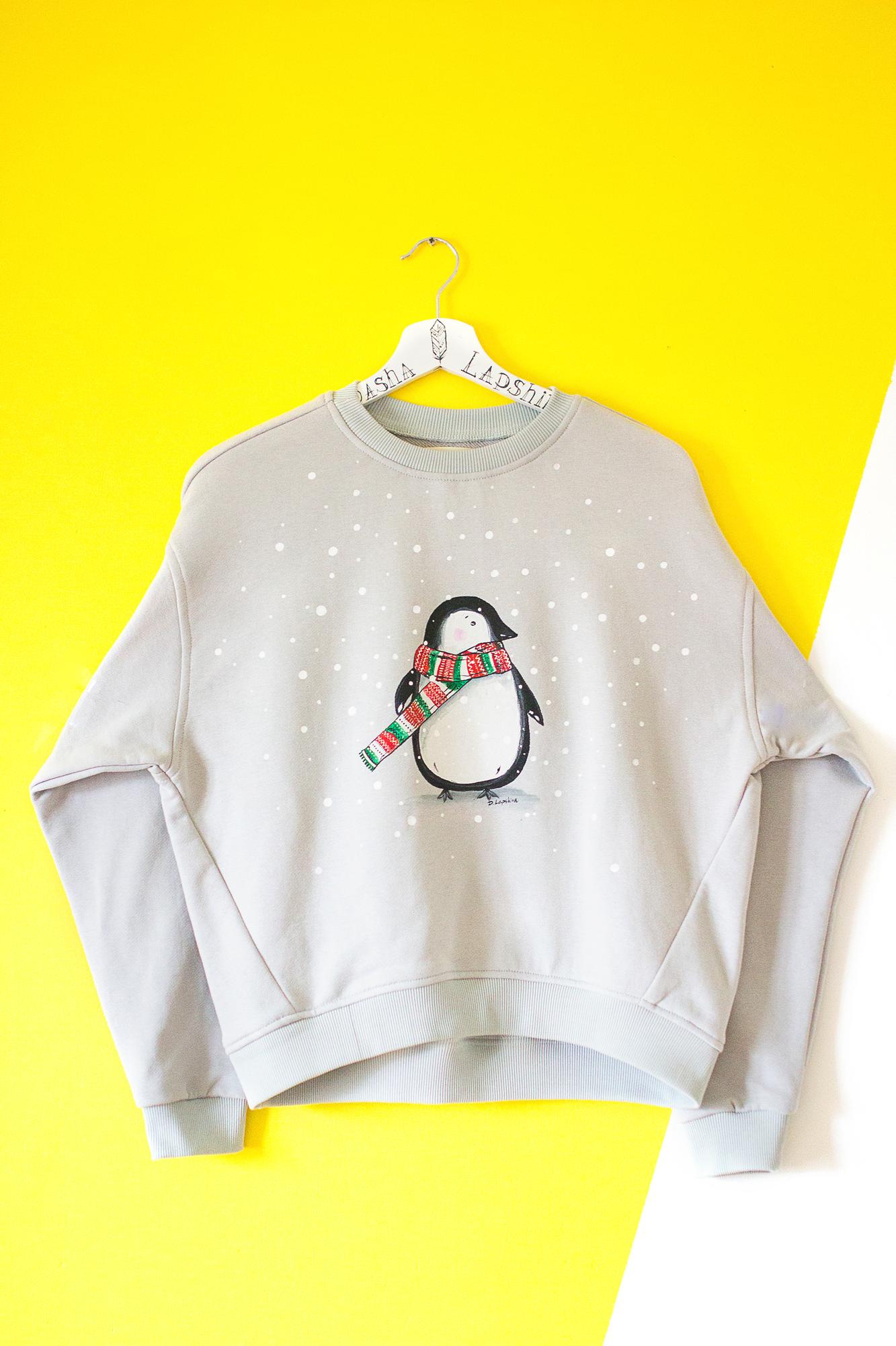 Свитшот с росписью - Пингвин в шарфе