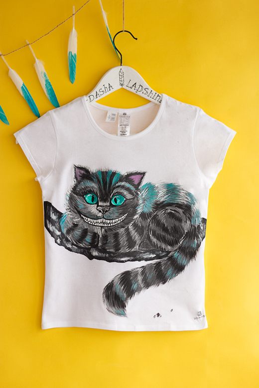 Детская футболка с росписью - Чеширский кот